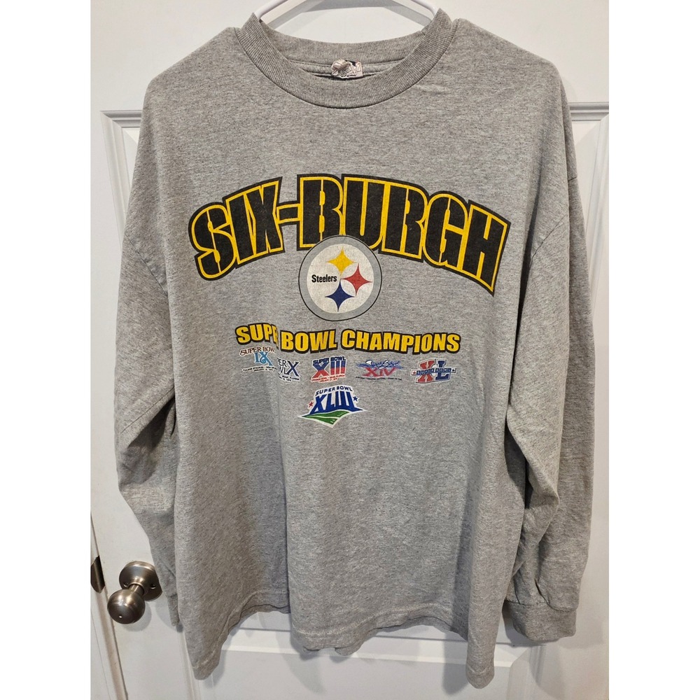 Alstyle Steelers Long Sleeve Shirt Mens XL Gray Cotton Six-Burgh Super Bowl Y2K
